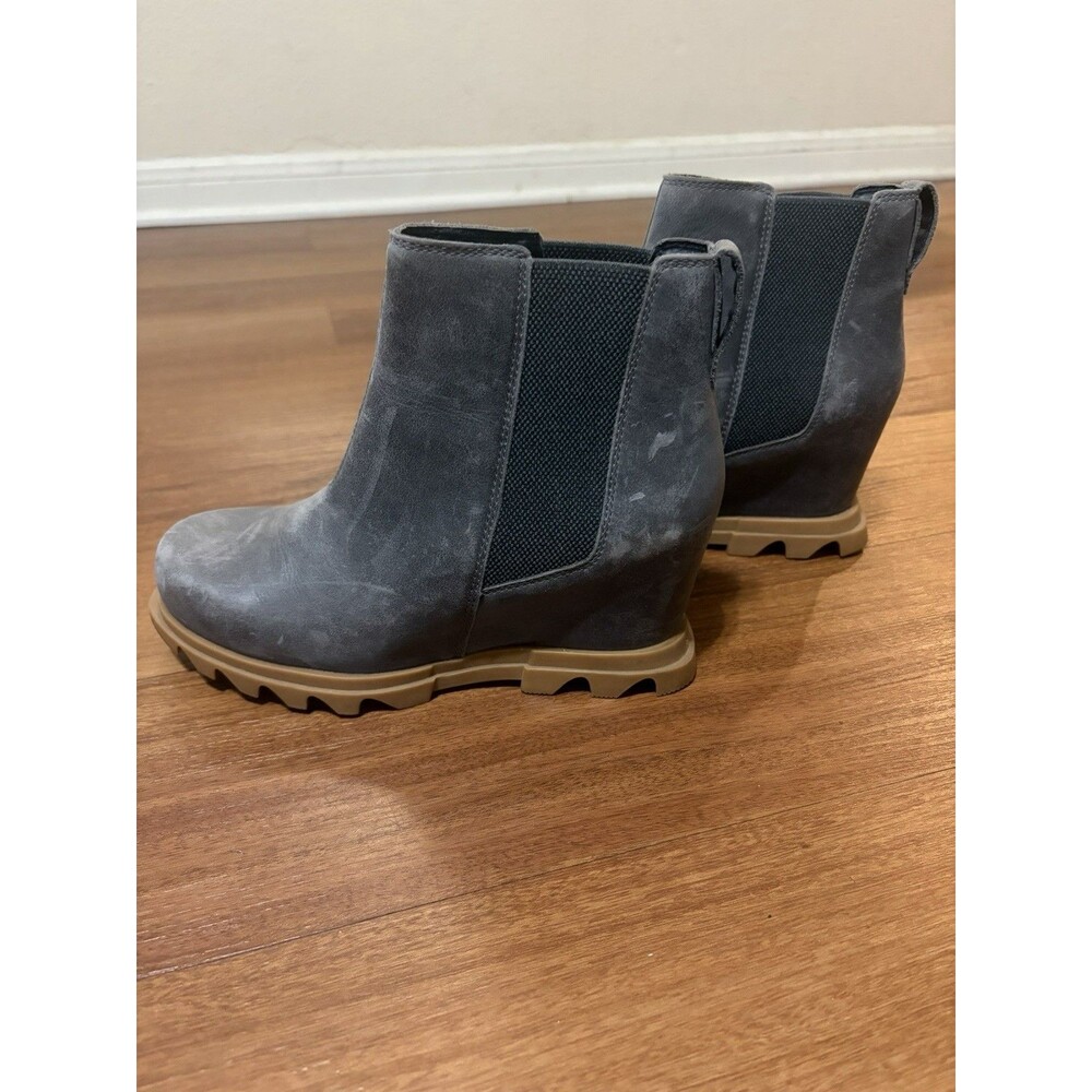 Sorel Joan of Arctic Waterproof Leather Wedge Chelsea Boots Quarry Sz 7.5 EUC